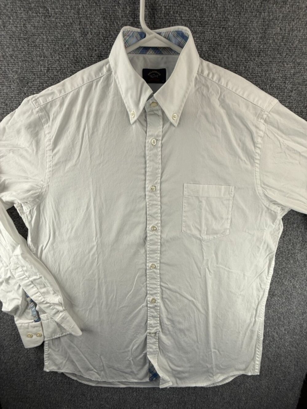 Paul & Shark Cotton Button-Down Large Men White Pocket Long Sleeve Solid Shirt